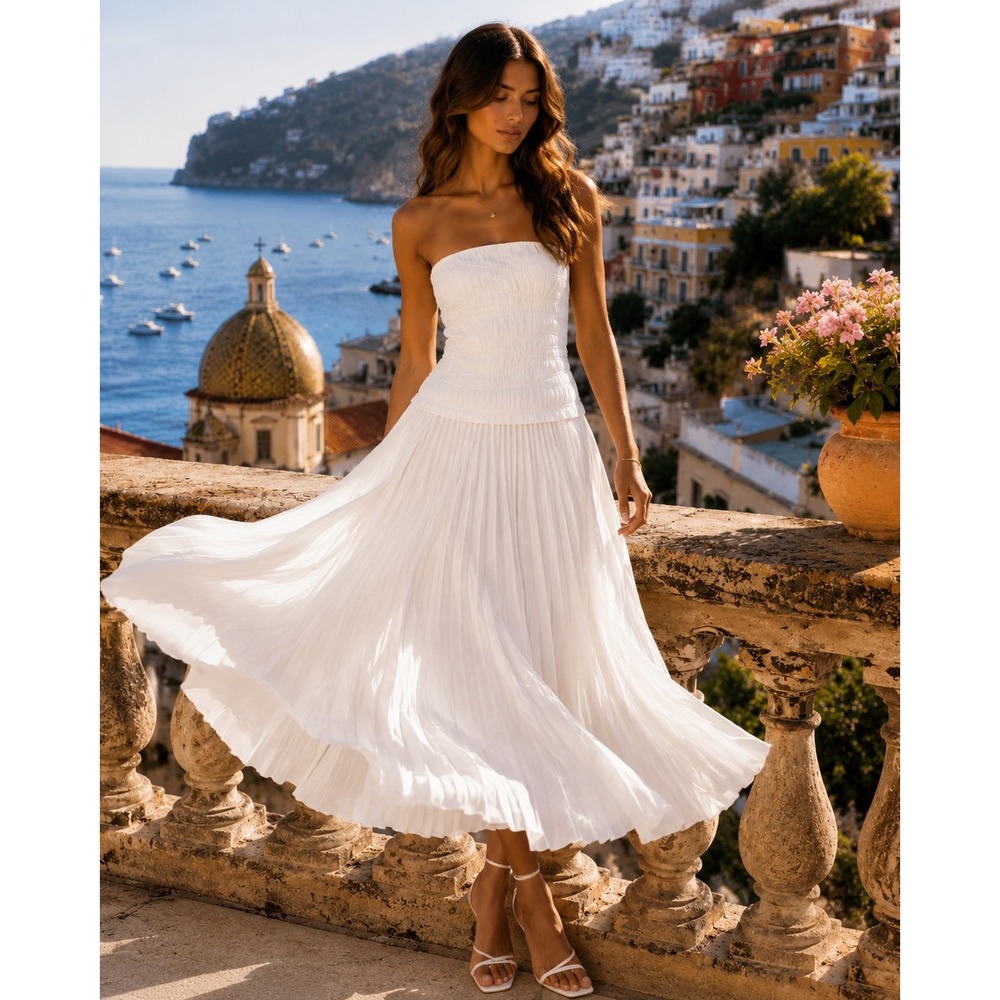 Acler Bristol Strapless Pleated Midi Dress White AU 12 US 8